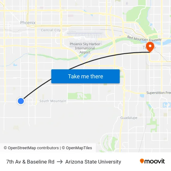 7th Av & Baseline Rd to Arizona State University map