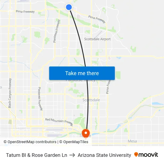 Tatum Bl & Rose Garden Ln to Arizona State University map