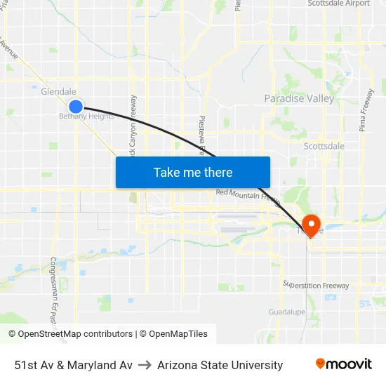 51st Av & Maryland Av to Arizona State University map