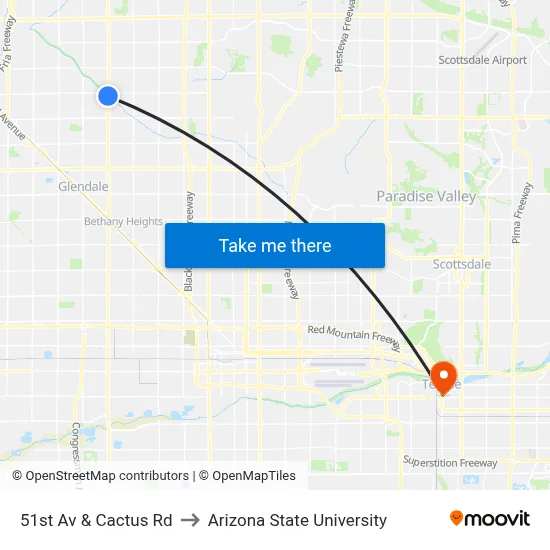 51st Av & Cactus Rd to Arizona State University map
