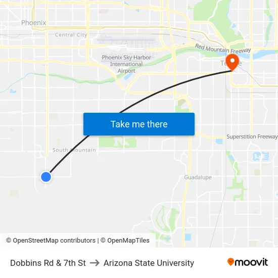 Dobbins Rd & 7th St to Arizona State University map