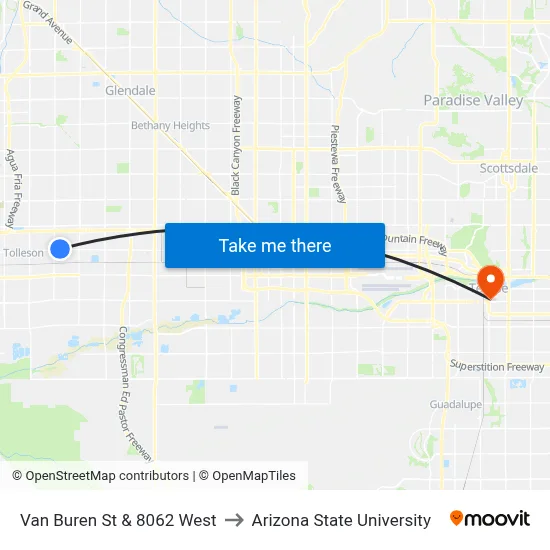 Van Buren St & 8062 West to Arizona State University map