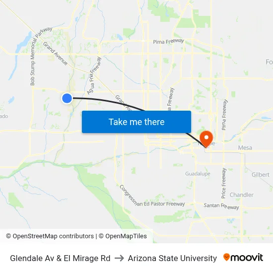 Glendale Av & El Mirage Rd to Arizona State University map