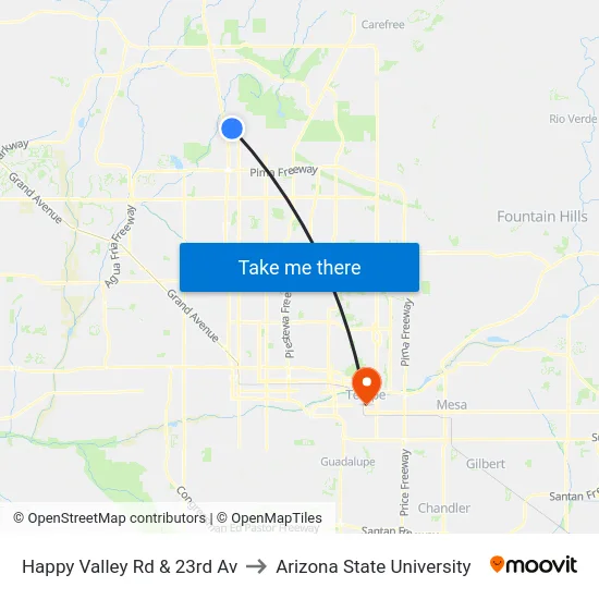 Happy Valley Rd & 23rd Av to Arizona State University map