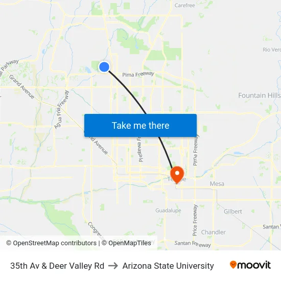 35th Av & Deer Valley Rd to Arizona State University map