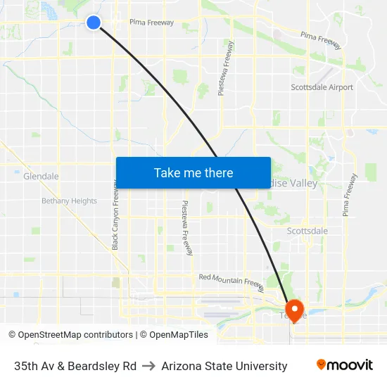 35th Av & Beardsley Rd to Arizona State University map