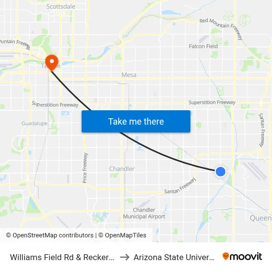 Williams Field Rd & Recker Rd to Arizona State University map