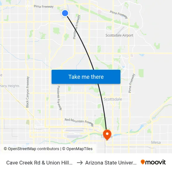 Cave Creek Rd & Union Hills Dr to Arizona State University map