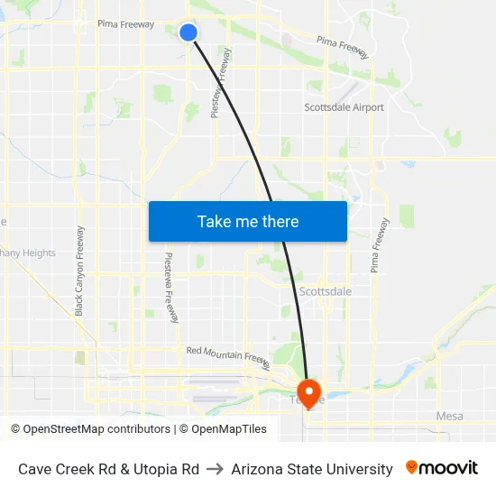 Cave Creek Rd & Utopia Rd to Arizona State University map