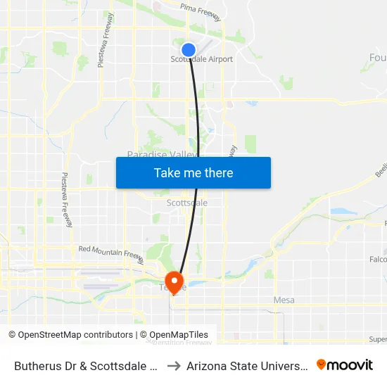 Butherus Dr & Scottsdale Rd to Arizona State University map