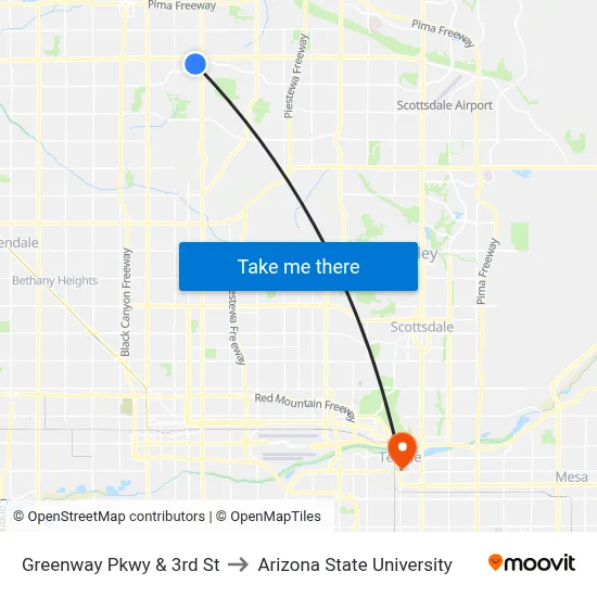 Greenway Pkwy & 3rd St to Arizona State University map