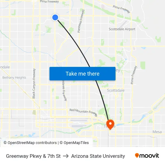 Greenway Pkwy & 7th St to Arizona State University map
