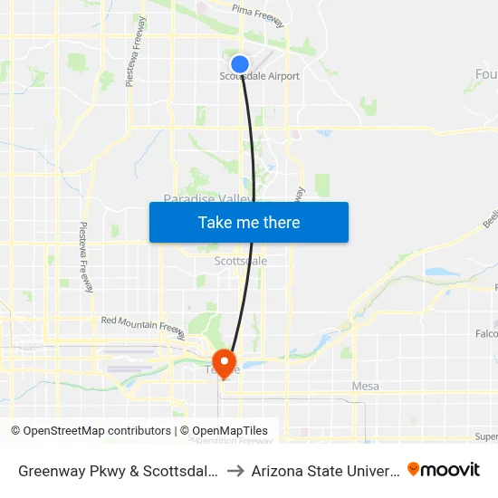Greenway Pkwy & Scottsdale Rd to Arizona State University map