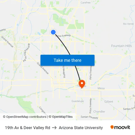 19th Av & Deer Valley Rd to Arizona State University map