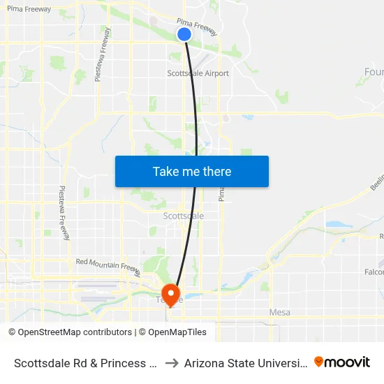 Scottsdale Rd & Princess Dr to Arizona State University map