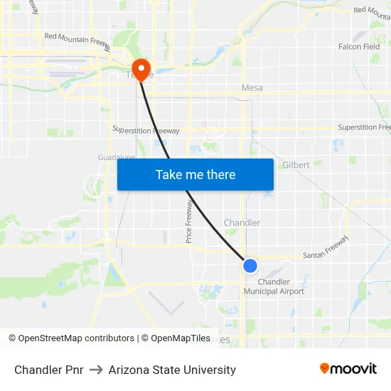 Chandler Pnr to Arizona State University map