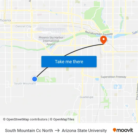 South Mountain Cc North to Arizona State University map