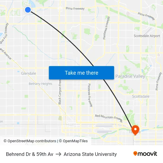Behrend Dr & 59th Av to Arizona State University map