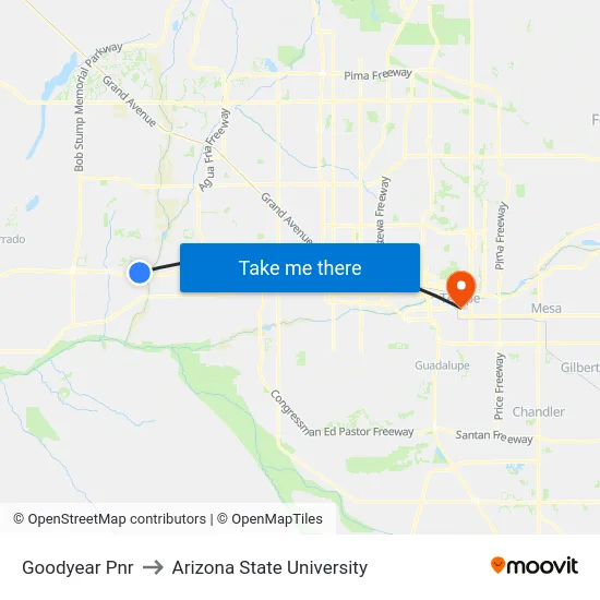 Goodyear Pnr to Arizona State University map