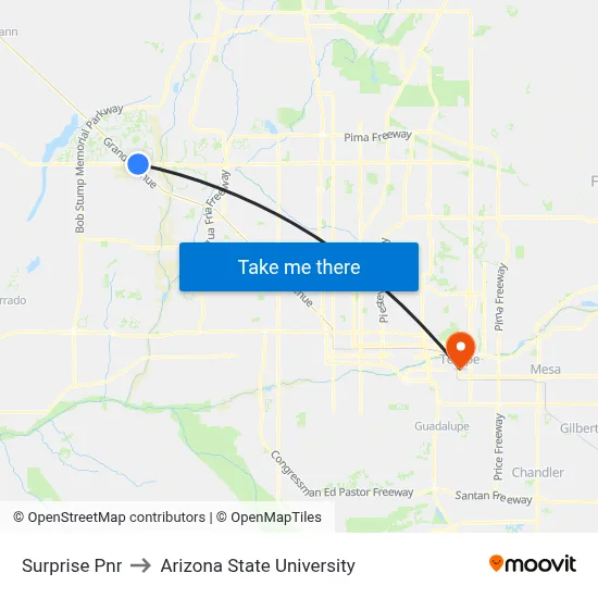 Surprise Pnr to Arizona State University map