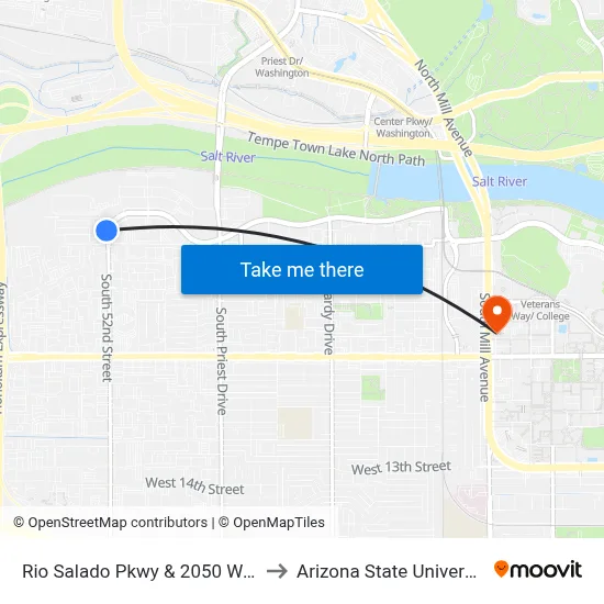 Rio Salado Pkwy & 2050 West to Arizona State University map