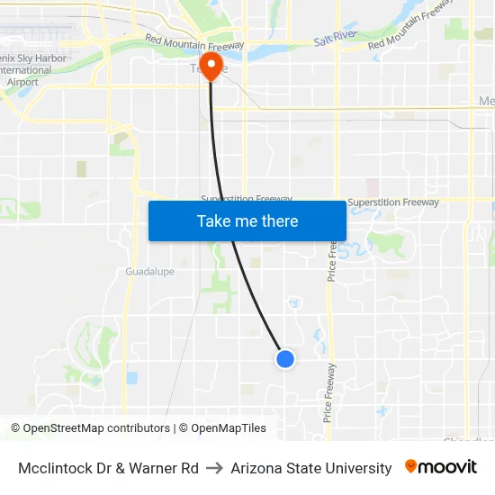 Mcclintock Dr & Warner Rd to Arizona State University map