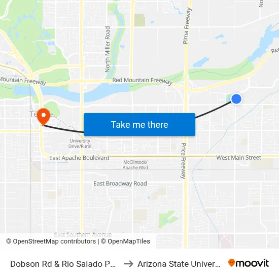 Dobson Rd & Rio Salado Pkwy to Arizona State University map