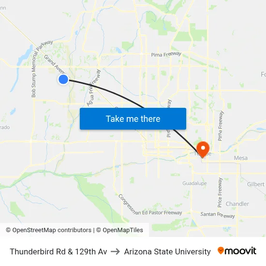 Thunderbird Rd & 129th Av to Arizona State University map