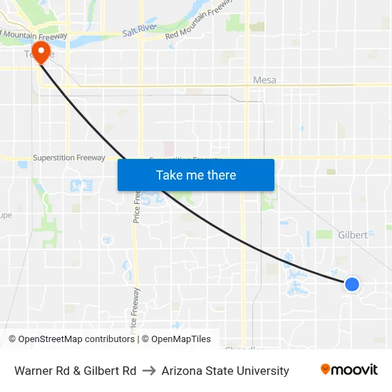 Warner Rd & Gilbert Rd to Arizona State University map