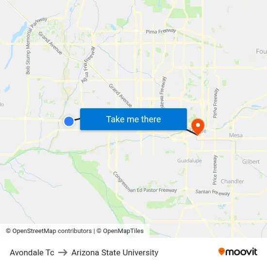 Avondale Tc to Arizona State University map
