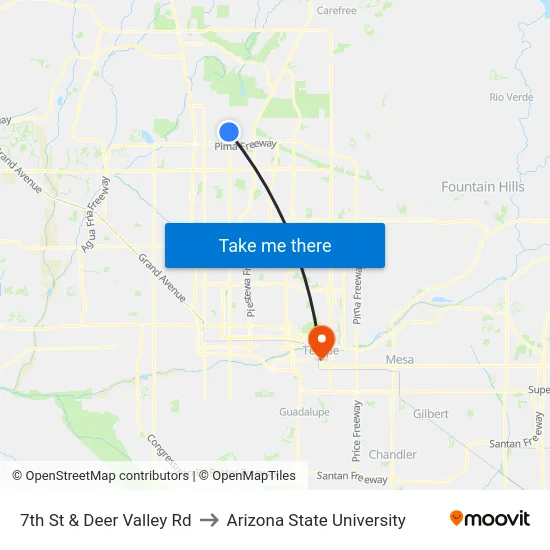 7th St & Deer Valley Rd to Arizona State University map