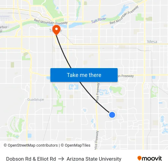 Dobson Rd & Elliot Rd to Arizona State University map