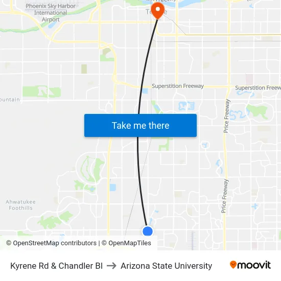 Kyrene Rd & Chandler Bl to Arizona State University map