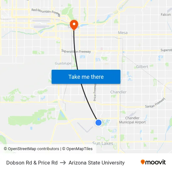 Dobson Rd & Price Rd to Arizona State University map