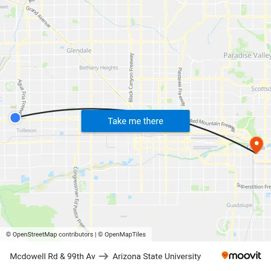 Mcdowell Rd & 99th Av to Arizona State University map