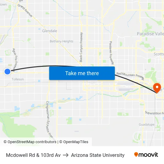 Mcdowell Rd & 103rd Av to Arizona State University map