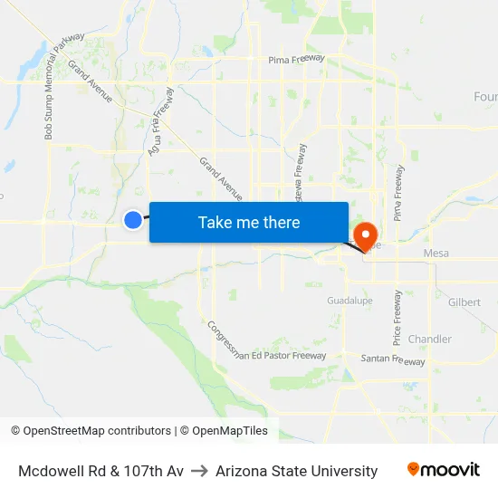 Mcdowell Rd & 107th Av to Arizona State University map