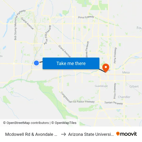 Mcdowell Rd & Avondale Rd to Arizona State University map