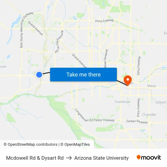 Mcdowell Rd & Dysart Rd to Arizona State University map