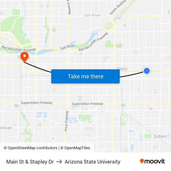 Main St & Stapley Dr to Arizona State University map