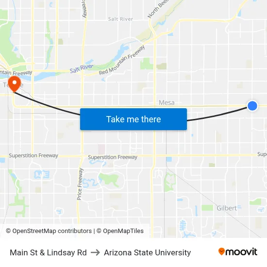 Main St & Lindsay Rd to Arizona State University map