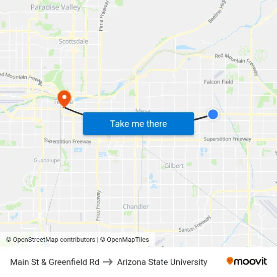 Main St & Greenfield Rd to Arizona State University map