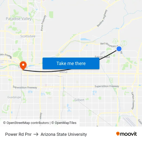 Power Rd Pnr to Arizona State University map