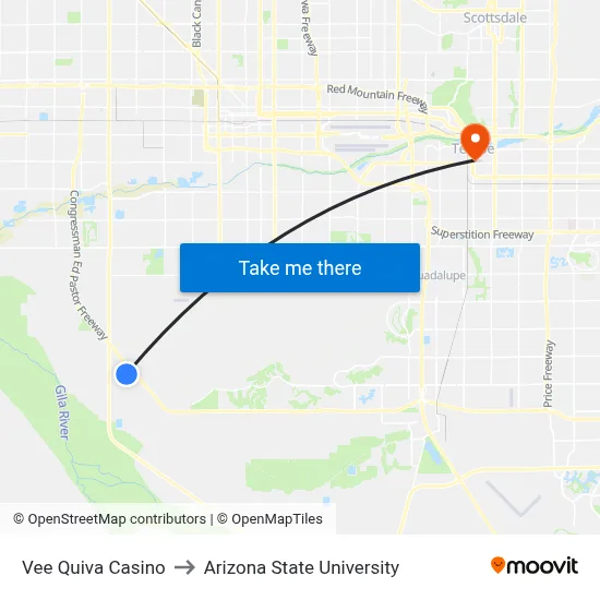 Vee Quiva Casino to Arizona State University map