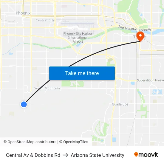 Central Av & Dobbins Rd to Arizona State University map