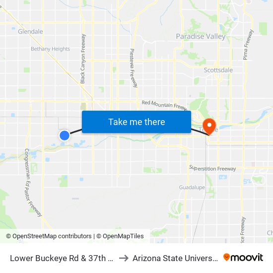 Lower Buckeye Rd & 37th Av to Arizona State University map