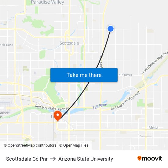 Scottsdale Cc Pnr to Arizona State University map