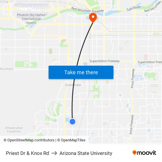 Priest Dr & Knox Rd to Arizona State University map
