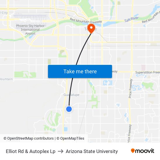 Elliot Rd & Autoplex Lp to Arizona State University map
