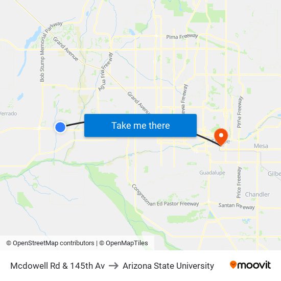 Mcdowell Rd & 145th Av to Arizona State University map